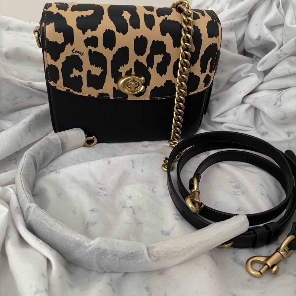 Coach Cassie 19 - Black and Tan Leopard Print Crossbody Bag - Picture 5 of 7